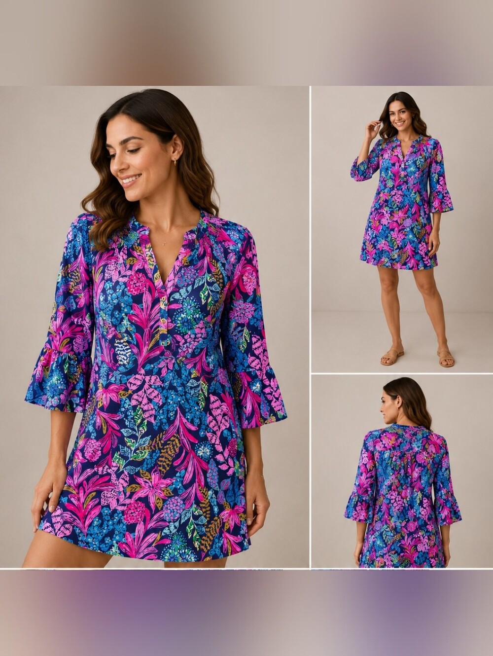 Lilly Pulitzer Women's Floral Blouse Top Size M Blue Pink Cotton Boho Read